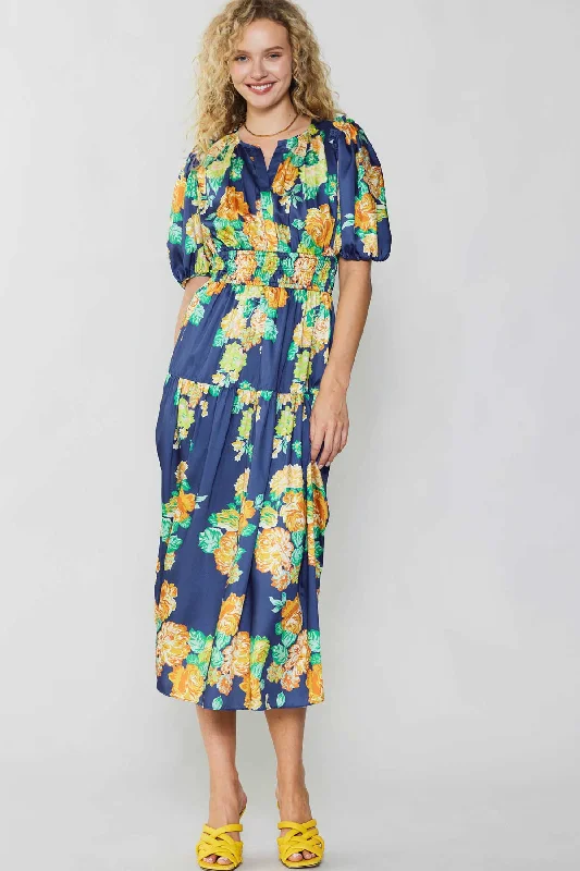 Rose Motif Maxi Dress Comfortable Bohemian Maxi Dress