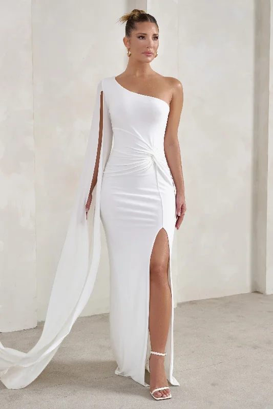 Romi | White One Shoulder Twist Design Maxi Dress Comfortable Maxi Dress with Slits