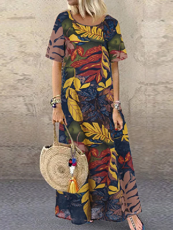 Short Sleeve Crew Neck Floral Cotton Vintage Women Maxi Dress Stylish Long Sleeve Maxi Dress Short Sleeve Crew Neck Floral Cotton Vintage Women Maxi Dress Stylish Long Sleeve Maxi Dress