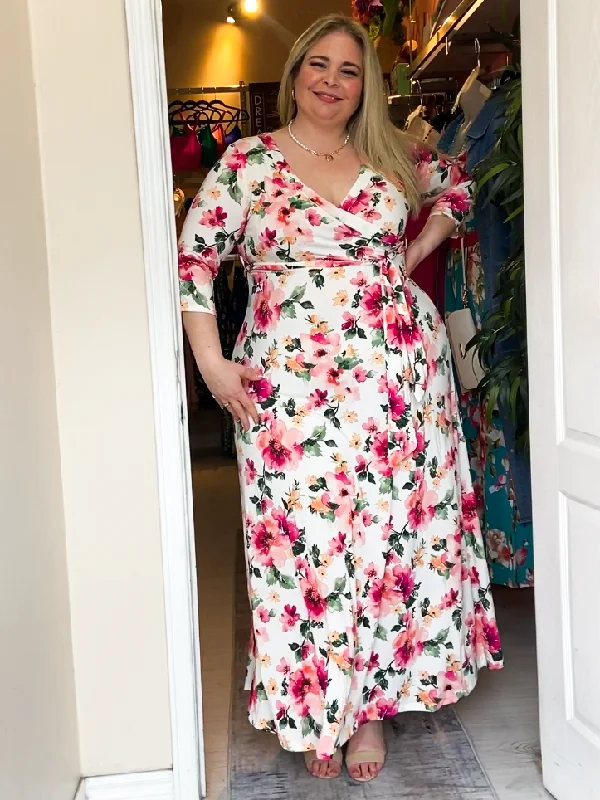 Signature Plus Size Maxi Dress in Ivory Blossom Stylish Longline Maxi Dress