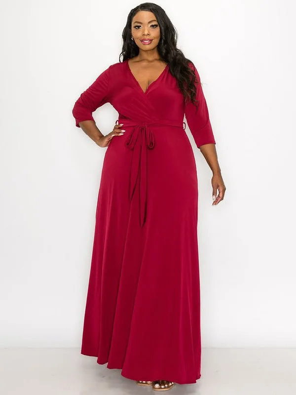 Signature Plus Size Maxi Dress in Wine Trendy Button Front Maxi Dress