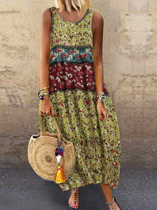Sleeveless O-neck Floral Print Baggy Summer Women Maxi Dress Trendy Printed Maxi Dress Sleeveless O-neck Floral Print Baggy Summer Women Maxi Dress Trendy Printed Maxi Dress
