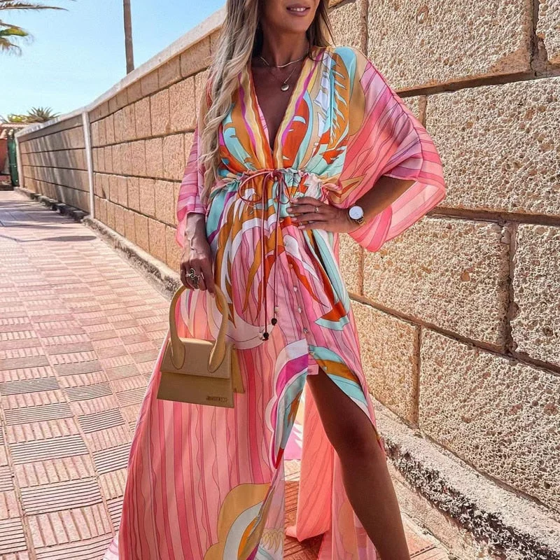 Puchi Palms Maxi Dress Stylish Pleated A-Line Maxi Dress
