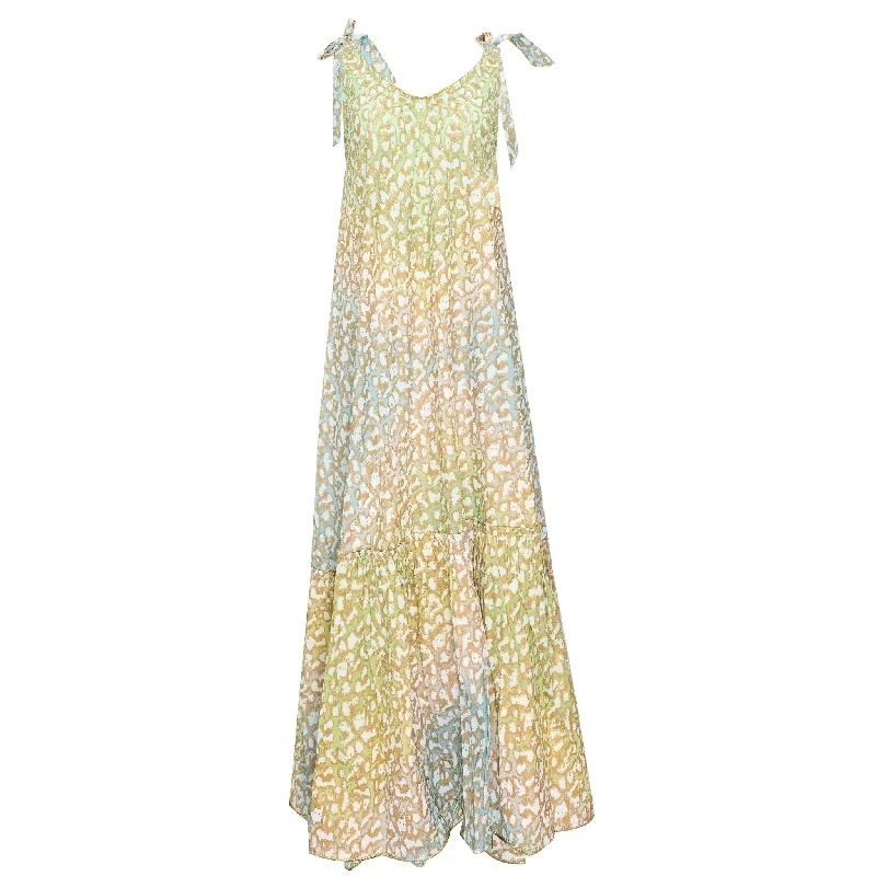 Tie Dye V-Neck Maxi Dress With Snow Leopard Print Green Lime/Turq Elegant Maxi Dress with Drapes Tie Dye V-Neck Maxi Dress With Snow Leopard Print Green Lime/Turq Elegant Maxi Dress with Drapes