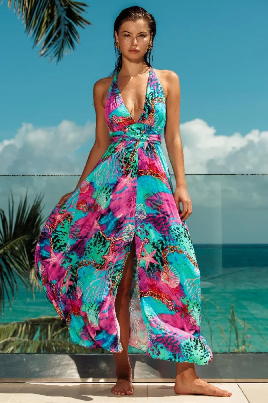 TREASURE - Convertible Maxi Dress • Multicolor Cozy Open-Back Maxi Dress