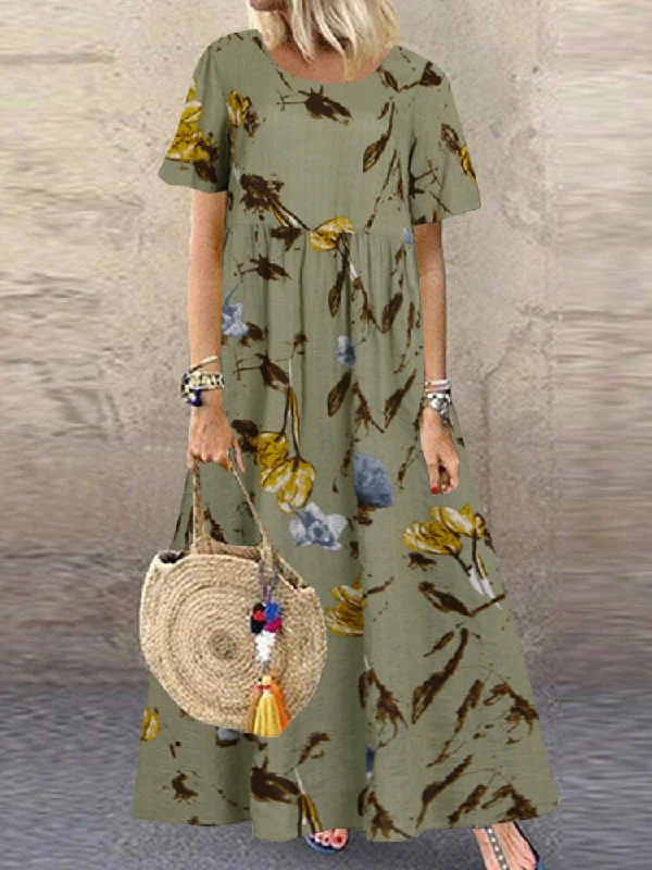 Vintage Floral Print Short Sleeve Loose Casual Women Maxi Dress Cozy Knitted Maxi Dress Vintage Floral Print Short Sleeve Loose Casual Women Maxi Dress Cozy Knitted Maxi Dress
