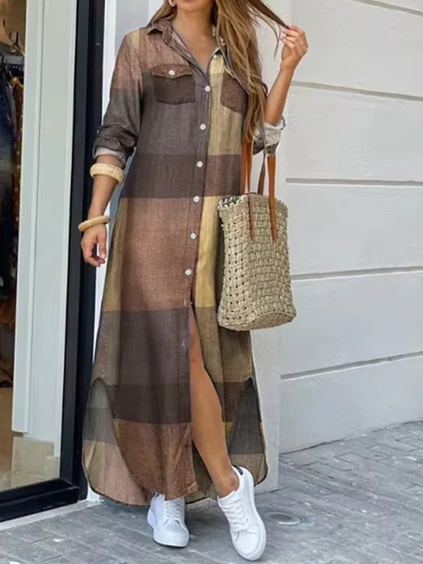 Vintage Geometry Print Lapel Long Sleeve Double Pocket Maxi Shirt Women Maxi Dress Cozy Wrap Maxi Dress Vintage Geometry Print Lapel Long Sleeve Double Pocket Maxi Shirt Women Maxi Dress Cozy Wrap Maxi Dress