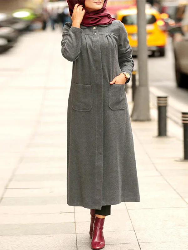 Winter Pure Color Front Pockets Casual Kaftan Tunic Muslim Women Maxi Dress Chic Summer Maxi Dress Winter Pure Color Front Pockets Casual Kaftan Tunic Muslim Women Maxi Dress Chic Summer Maxi Dress