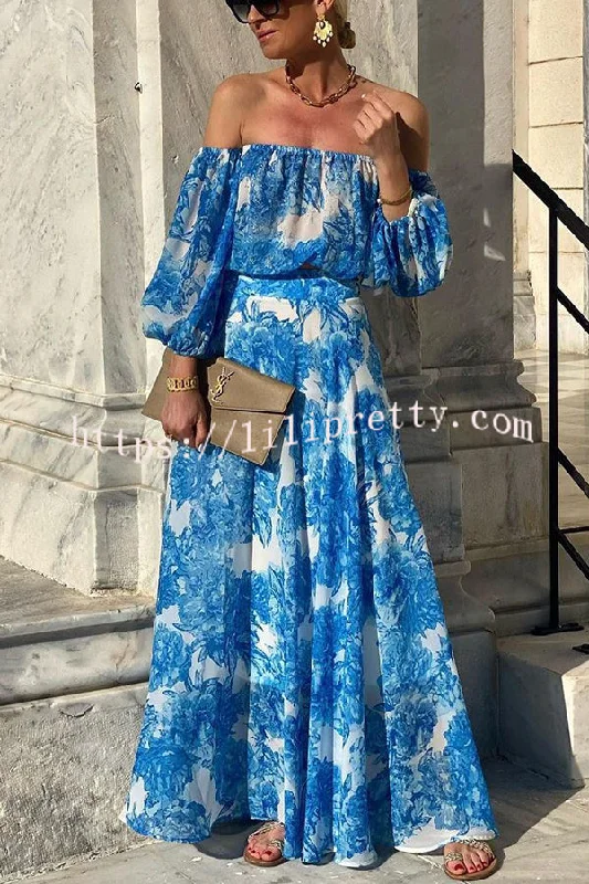 Lilipretty® Bali Breeze Floral Off Shoulder Elastic Waist Vacation Maxi Dress Classic A-Line Maxi Dress