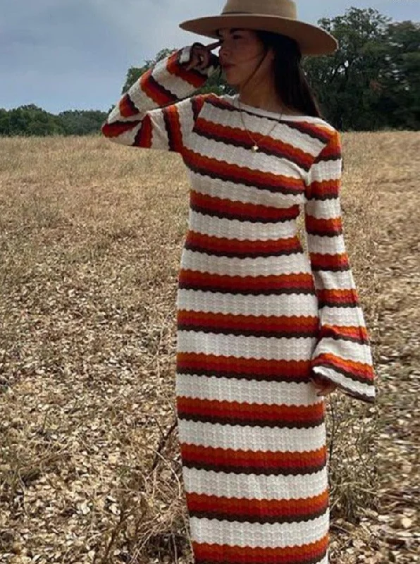 Women Elegant Striped Backless Knitted Maxi Dress Female Flare Long Sleeve O Neck Dresses 2023 Summer Female Casual Vestidos Elegant Lace Maxi Dress Women Elegant Striped Backless Knitted Maxi Dress Female Flare Long Sleeve O Neck Dresses 2023 Summer Female Casual Vestidos Elegant Lace Maxi Dress