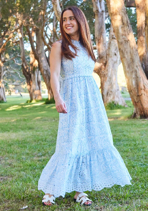 Zoe Embroidered Maxi Dress (Women) Elegant Sleeveless Maxi Dress