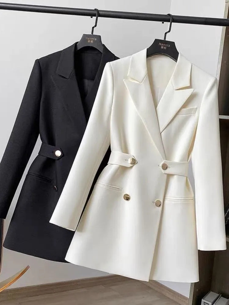 Suit Coat Women's Spring Autumn New Fashion White Blouse Blazers for Women Chic and Elegant Woman Jacket Casual Slim Zip Front Button Front Snap Front