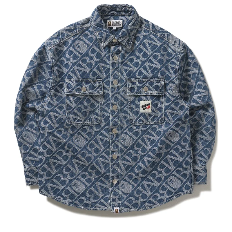 A Bathing Ape Denim Monogram Jacket - Blue Elasticated Jacket Padded Jacket Insulated Jacket