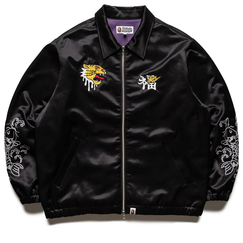 A Bathing Ape Satin Souvenir Jacket - Black Mesh Jacket Canvas Jacket Denim Jacket
