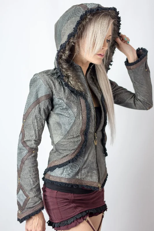 Victory Womens Cut Python Leather Jacket Anorak Shell Jacket Lightweight Jacket