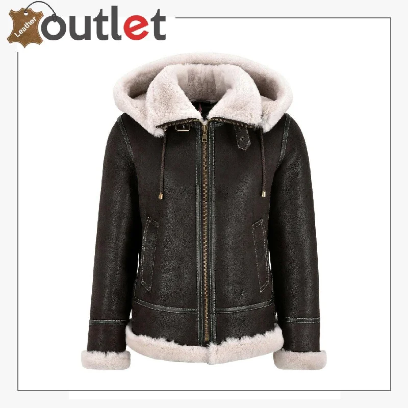 Detachable Hood Ladies B3 Bomber Classic WW2 Sheepskin Jacket Mesh Jacket Canvas Jacket Denim Jacket
