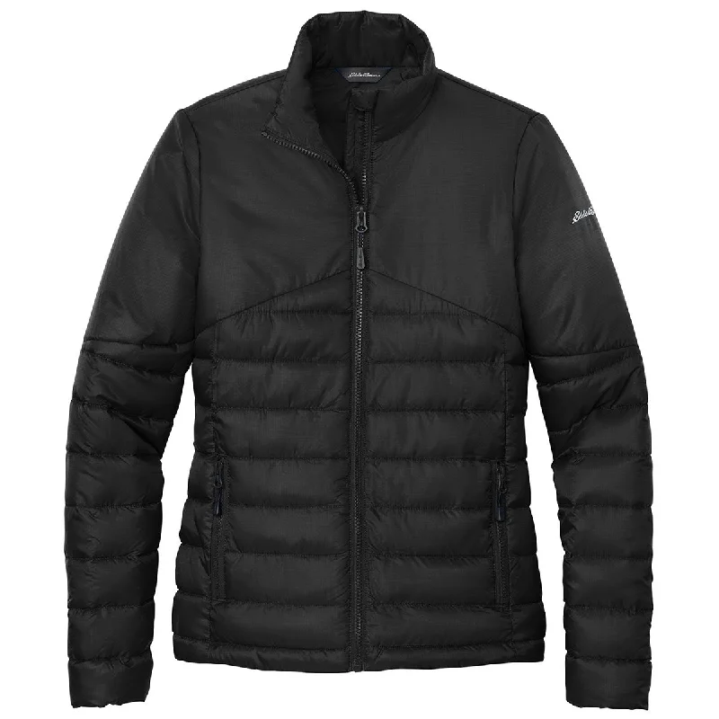 Eddie Bauer Women's Deep Black Quilted Jacket Tiered Jacket Buttoned Jacket Zippered Jacket