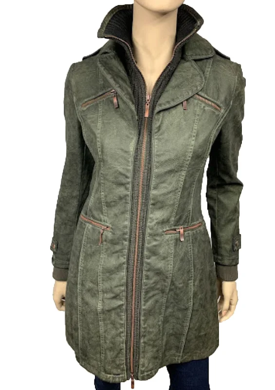 Women's Faux Leather Jacket-BF18254-W-GRN.OLIVE Jersey Jacket Tulle Jacket Batik Jacket