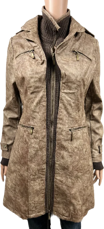 Women's Faux Leather jacket-BF18254-WASHBRN Knit Fabric Woven Fabric Fleece Fabric
