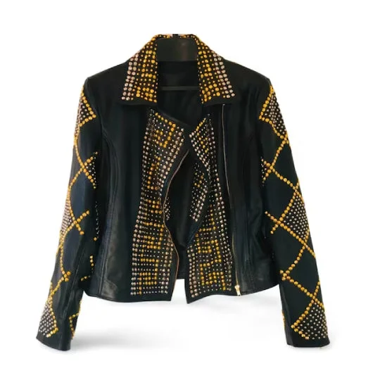 Handmade Studded Leather Jacket Bomber Jacket Anorak Windbreaker
