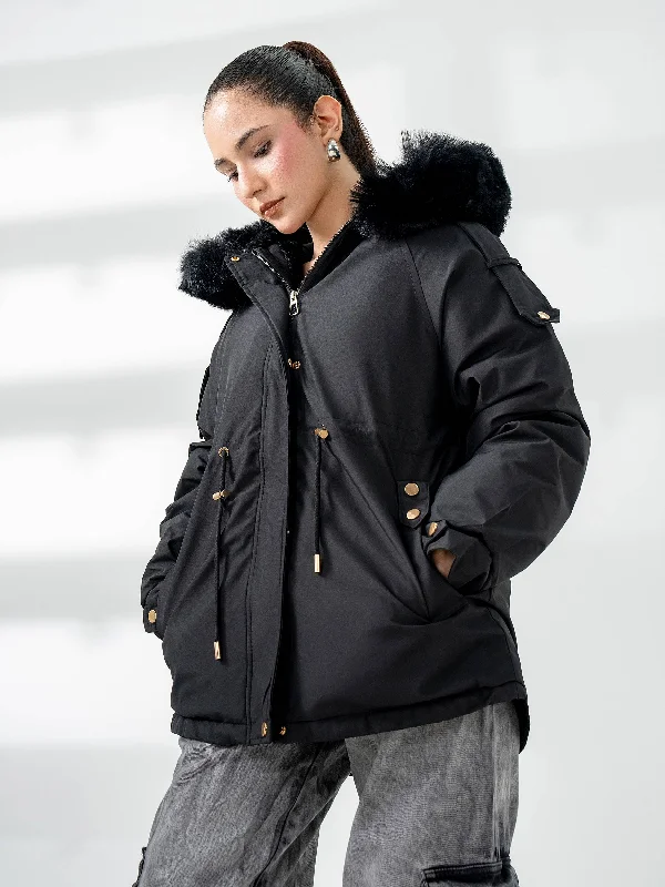 Fur Hooded Jacket Snapped Jacket Toggled Jacket Drawstring Jacket