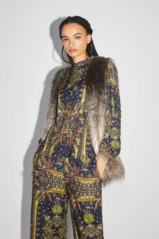 Imprevu Morris Faux Fur Tie And Dye Sleeveless Jacket Front Pockets Side Pockets Patch Pockets