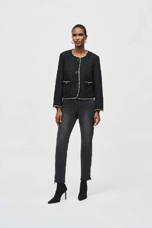 Joseph Ribkoff Bouclé Jacket With Contrast Trim Knit Fabric Woven Fabric Fleece Fabric