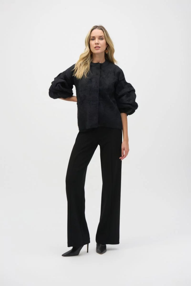 Joseph Ribkoff Black Sweater Knit Puff Sleeve Jacket Satin Jacket Silk Jacket Chiffon Jacket Joseph Ribkoff Black Sweater Knit Puff Sleeve Jacket Satin Jacket Silk Jacket Chiffon Jacket