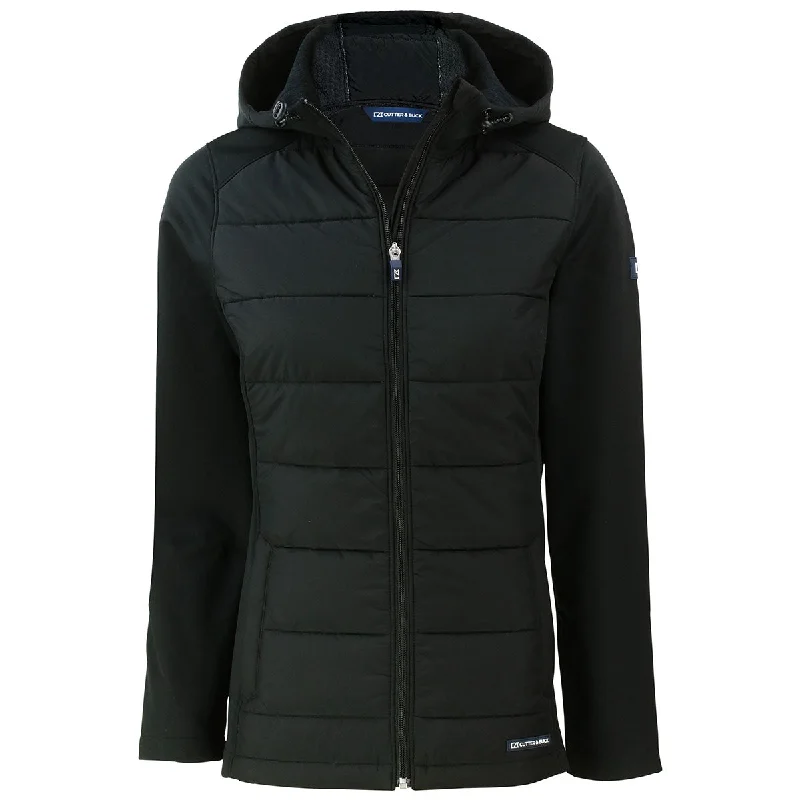 Cutter & Buck Women's Black Evoke Hybrid Eco Softshell Recycled Full Zip Hooded Jacket Fleece Jacket Down Jacket Parka Cutter & Buck Women's Black Evoke Hybrid Eco Softshell Recycled Full Zip Hooded Jacket Fleece Jacket Down Jacket Parka