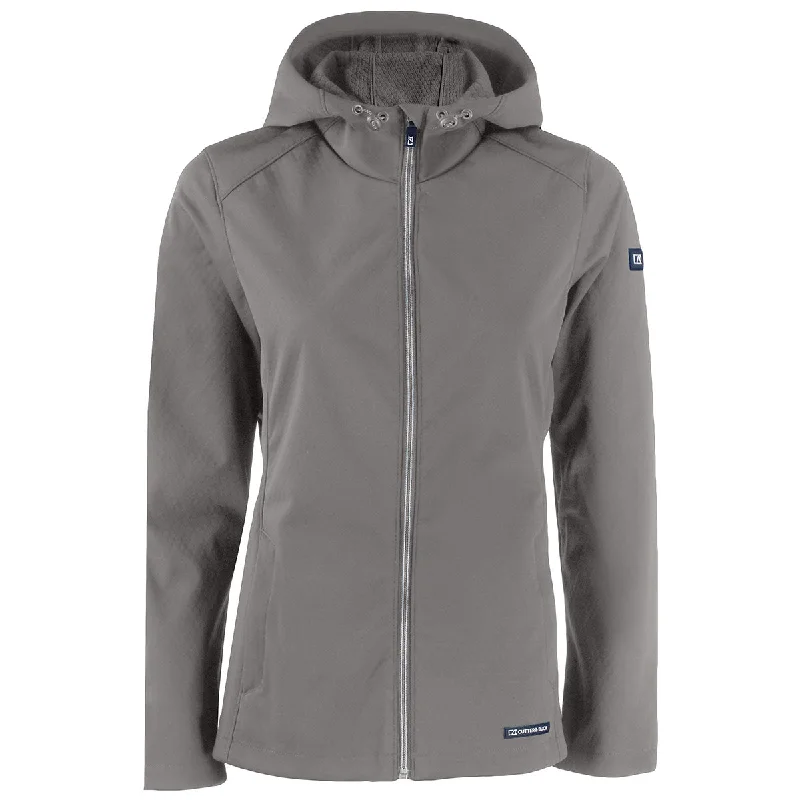 Cutter & Buck Women's Elemental Grey Evoke Eco Softshell Recycled Full Zip Jacket Boat Neck Shawl Collar Notched Collar