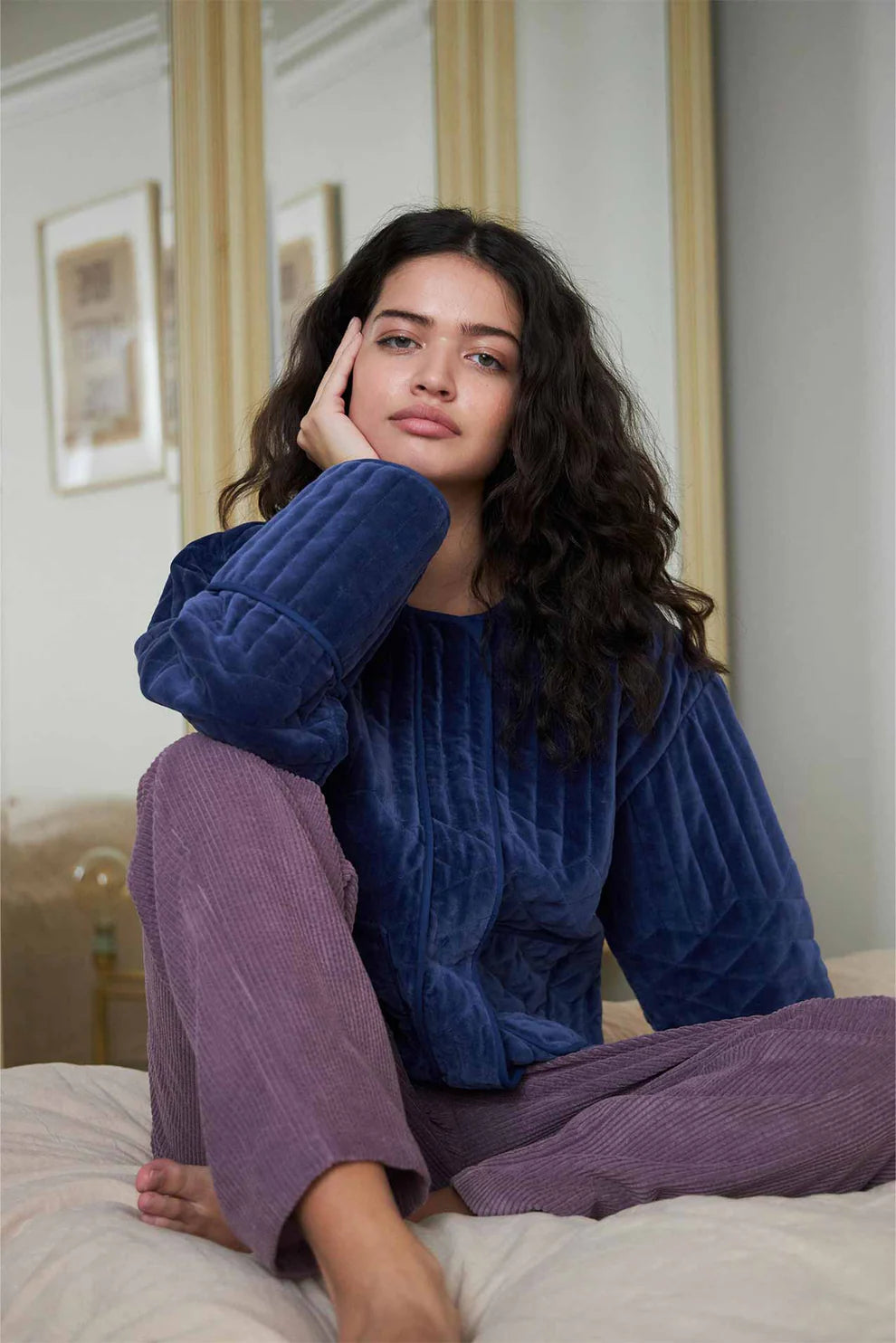 Lollys Laundry Blue Ananda Jacket Boat Neck Shawl Collar Notched Collar