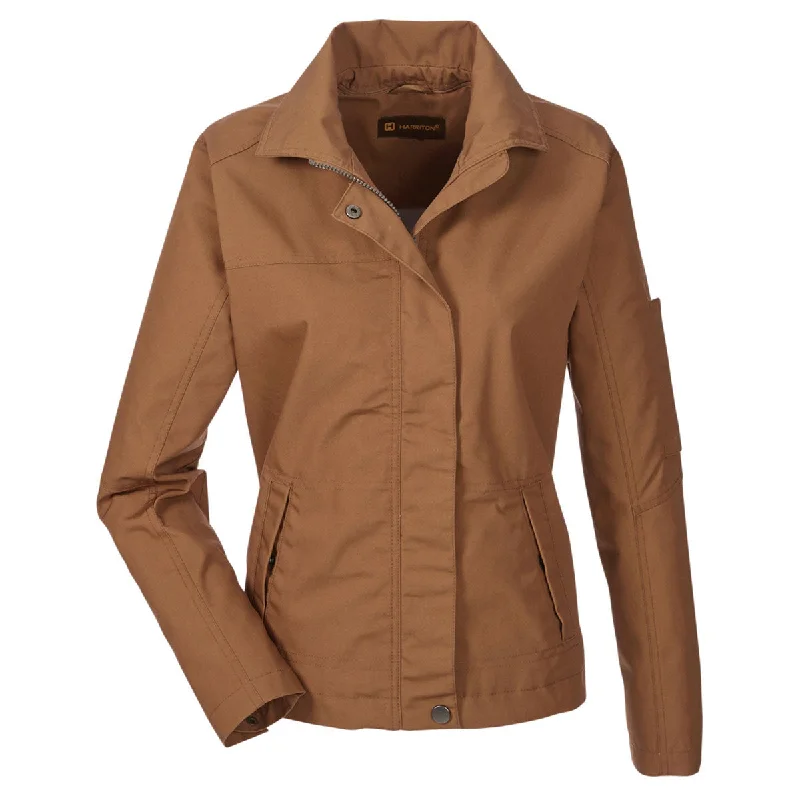 Harriton Women's Duck Brown Auxiliary Canvas Work Jacket Hoodie Zip-Up Jacket Button-Up Jacket