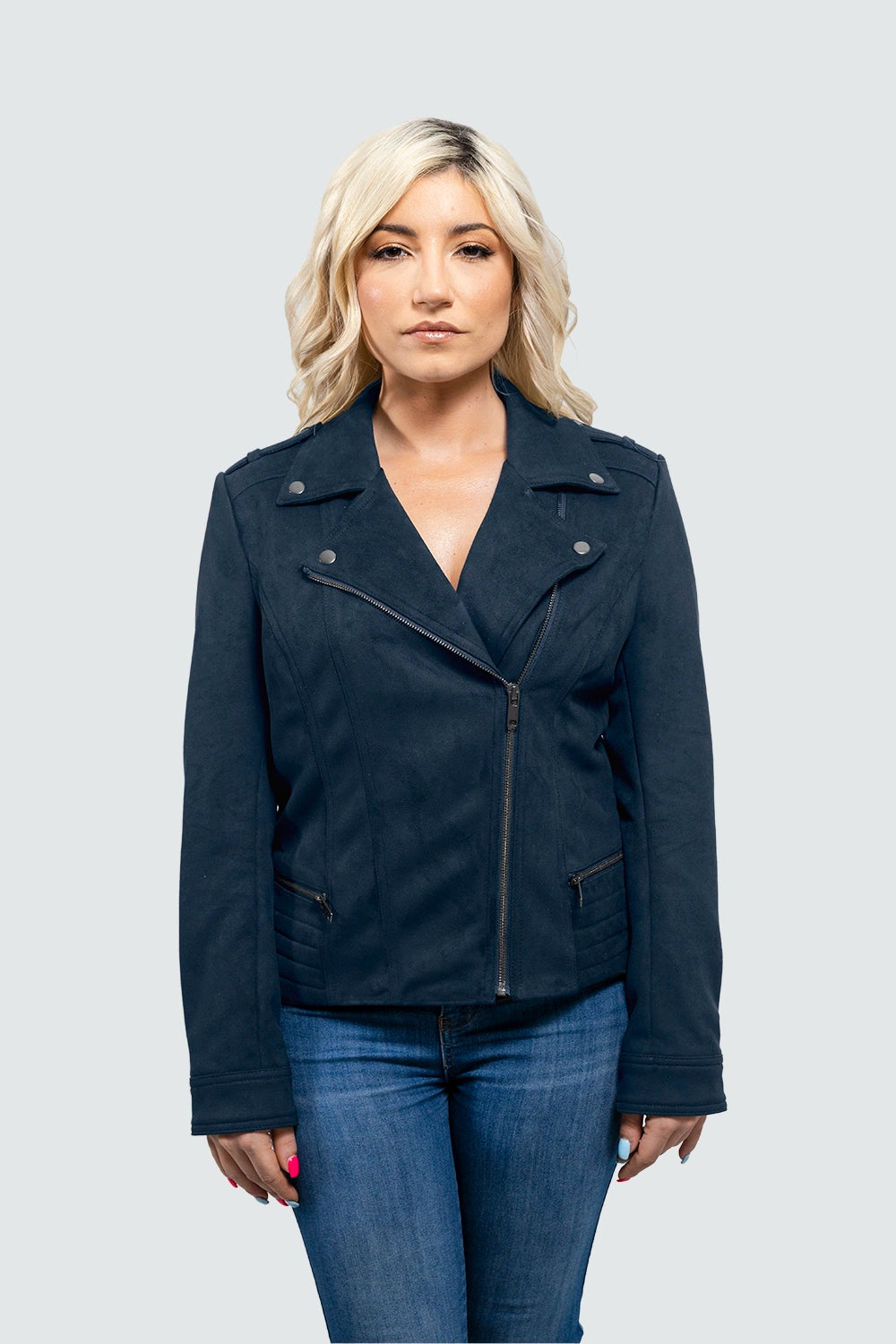 Molly Women's Vegan Faux Leather Jacket (Navy Blue) Nylon Jacket Polyester Jacket Spandex Jacket Molly Women's Vegan Faux Leather Jacket (Navy Blue) Nylon Jacket Polyester Jacket Spandex Jacket