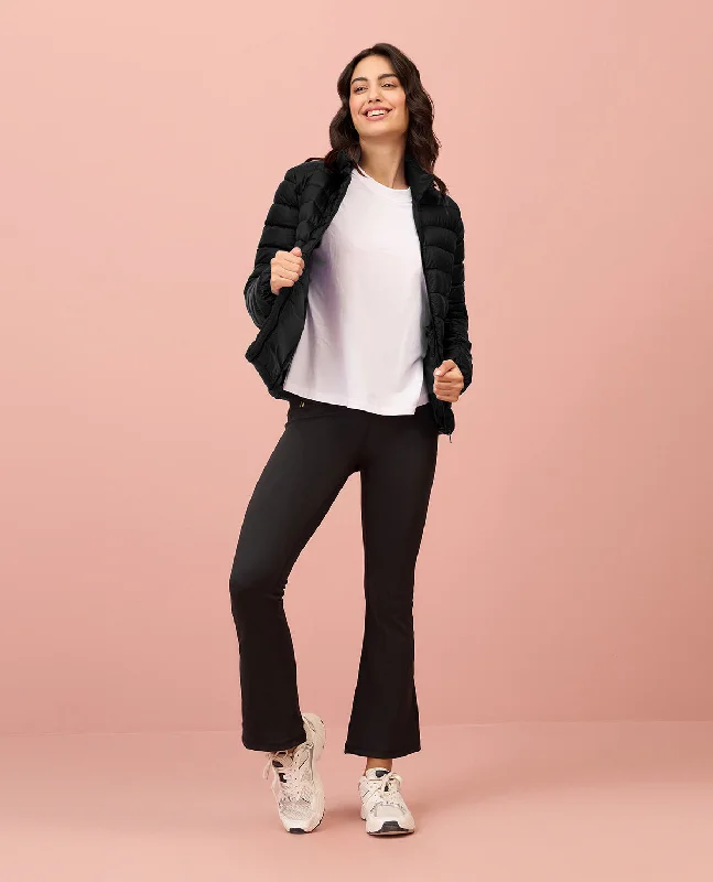 NYKD By Nykaa Ultra Light Weight Puffer Jacket with Inbuilt Bag (Set of 2)-NYAT405-Black Snapped Jacket Toggled Jacket Drawstring Jacket