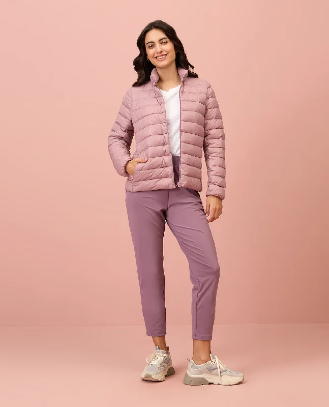 NYKD By Nykaa Ultra Light Weight Puffer Jacket with Inbuilt Bag (Set of 2)-NYAT405-Blush Herringbone Jacket Houndstooth Jacket Plaid Jacket