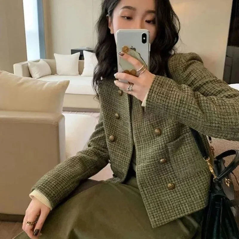 O-Neck Jacket Women Elegant Long Sleeve Streetwear Design Classic Temperament Vintage Casual Chic Simple Coats Tops New Boat Neck Shawl Collar Notched Collar