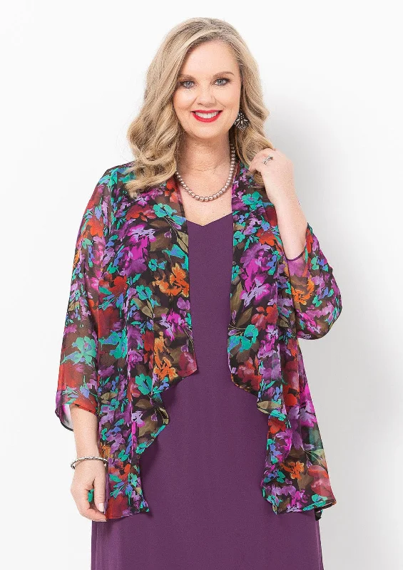 Botanical Jacket A-Line Jacket Boat Neck Shawl Collar