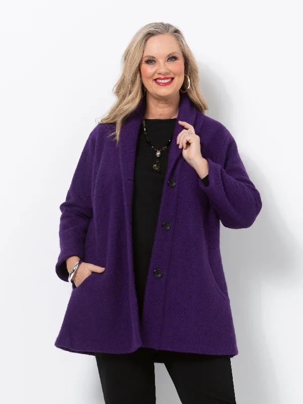 Purple Furpile Roll Collar Jacket Embroidered Jacket Appliqued Jacket Beaded Jacket