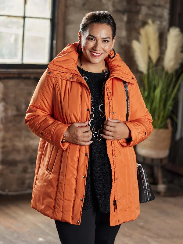 Pumpkin Puffer Jacket Notch Collar Peter Pan Collar Cowl Neck