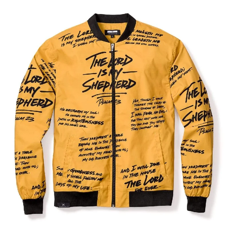 Psalm 23 Bomber Jacket - Gold Notch Collar Jacket Peter Pan Collar Jacket Cowl Neck Jacket