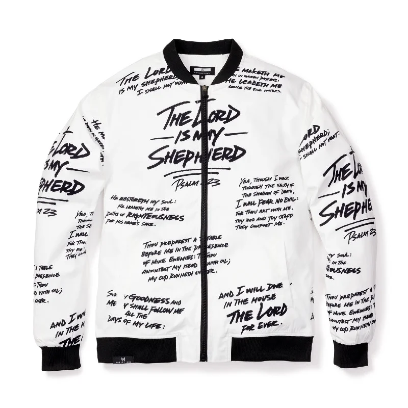 Psalm 23 Bomber Jacket - White (Limited Edition) Striped Jacket Polka Dot Jacket Floral Jacket