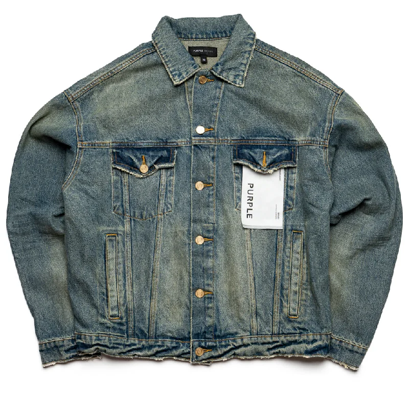 Purple Brand Vintage Dirty Oversized Jacket - Light Indigo Print Jacket Jacquard Jacket Embroidered Jacket