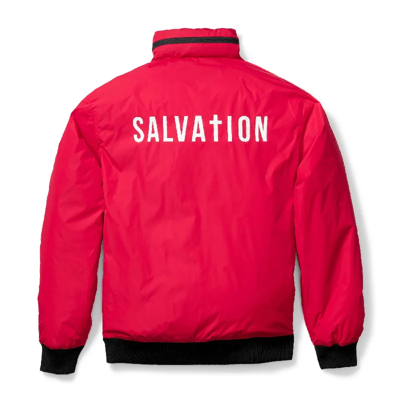 Salvation Bomber Jacket with Concealed Hood - Red Cardigan Sweater Pullover