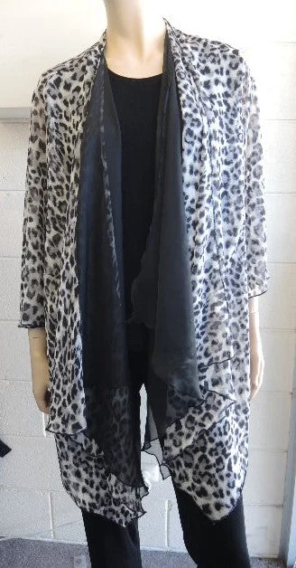 Shelz Leopard Print Chiffon Jacket Front Pockets Side Pockets Patch Pockets