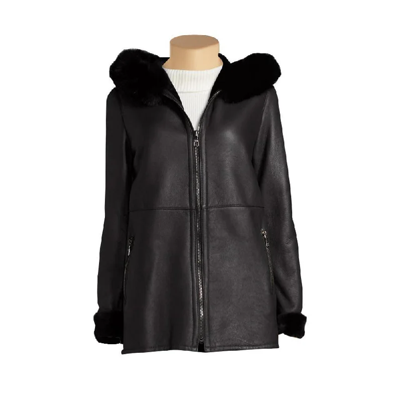 Sierra's Black Leather Jacket with Hoodie Satin Jacket Silk Jacket Chiffon Jacket
