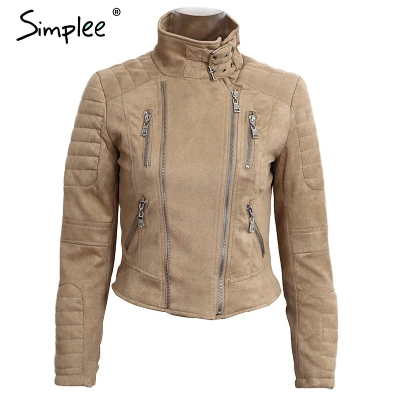 Simplee Faux leather suede outerwear & coats Short slim basic jackets female jacket coat women Winter 2016 autumn streetwear Knit Jacket Woven Jacket Fleece Jacket