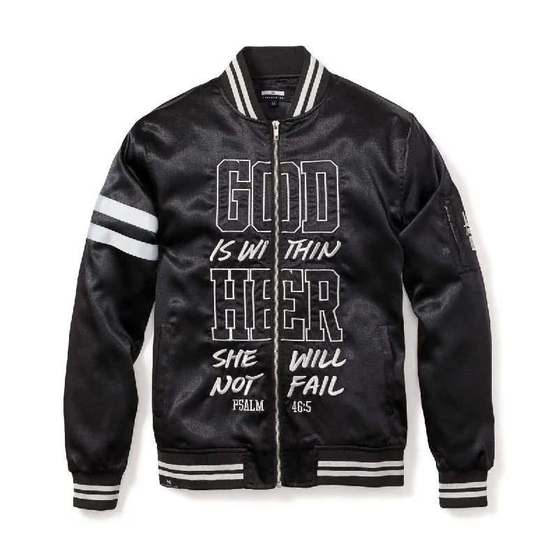 WITHIN HER - WOMEN'S BOMBER JACKET - BLACK Collared Jacket Crew Neck Jacket Turtle Neck Jacket