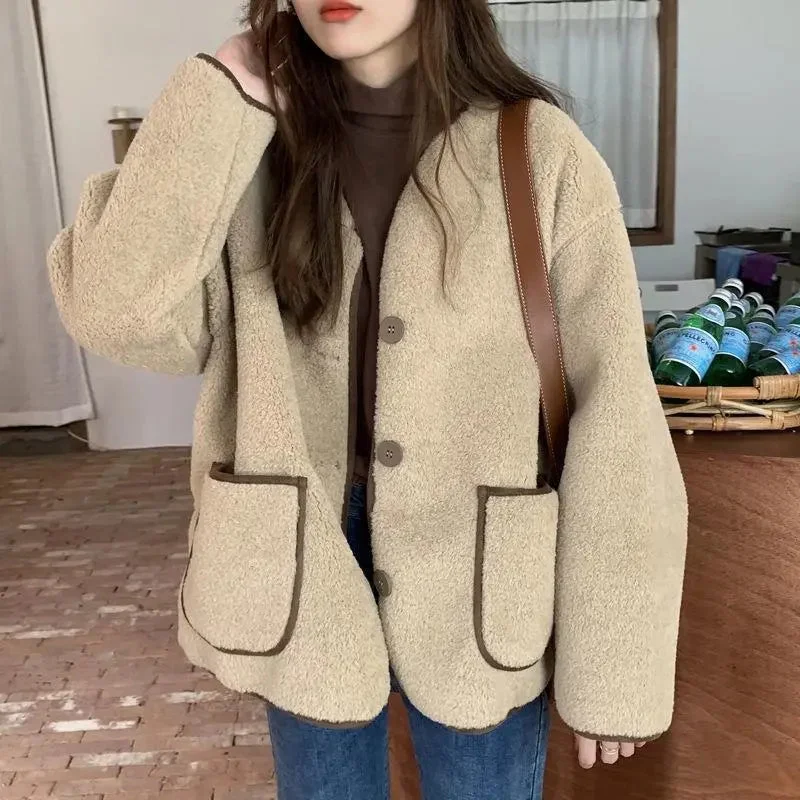 Women Autumn Winter Warm Teddy Coat Berber Fleece Round Collar Short Jacket Plush Outerwear Female Fashion Streetwear Clothes Bomber Jacket Anorak Windbreaker Women Autumn Winter Warm Teddy Coat Berber Fleece Round Collar Short Jacket Plush Outerwear Female Fashion Streetwear Clothes Bomber Jacket Anorak Windbreaker