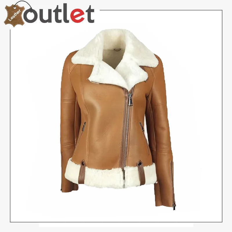 Women B3 Sheepskin Leather Jacket Welt Pockets Slit Pockets Flap Pockets