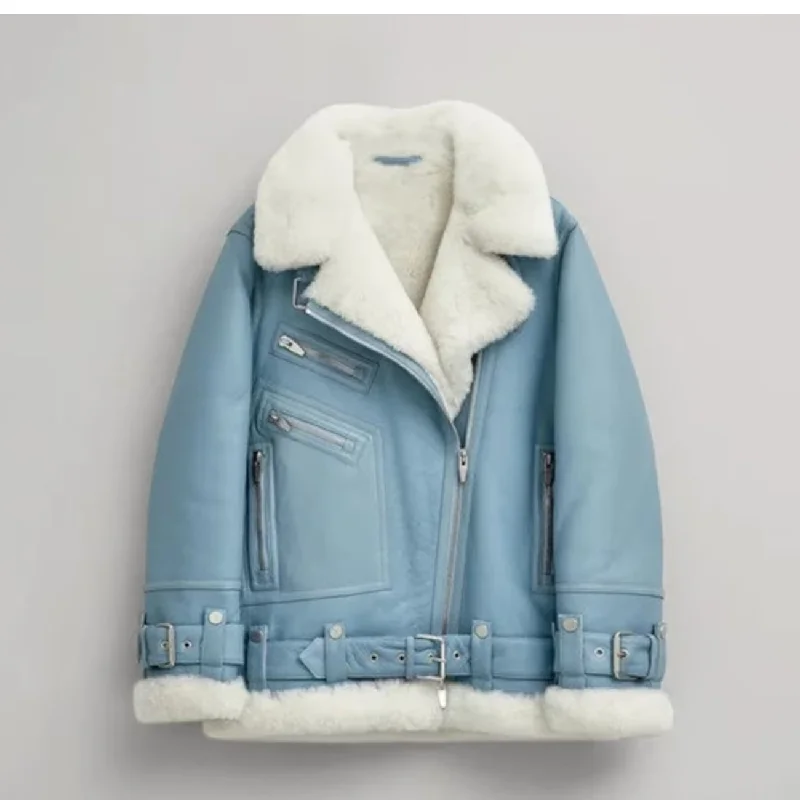 Women Light Blue B3 RAF Aviator Leather Jacket Mesh Jacket Canvas Jacket Denim Jacket